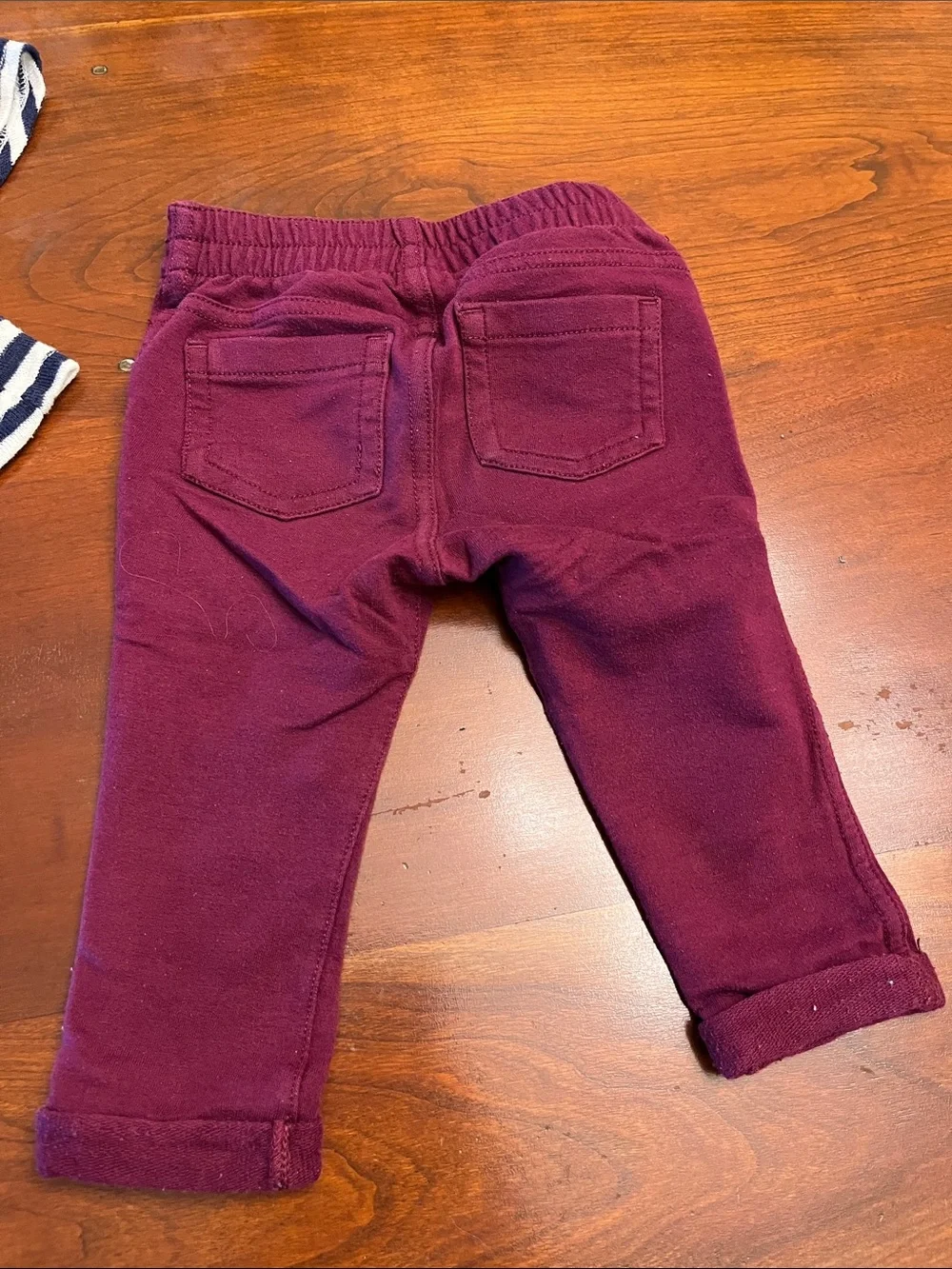 Old Navy Navy & White Striped Ruffle Top with Burgundy Pants Set